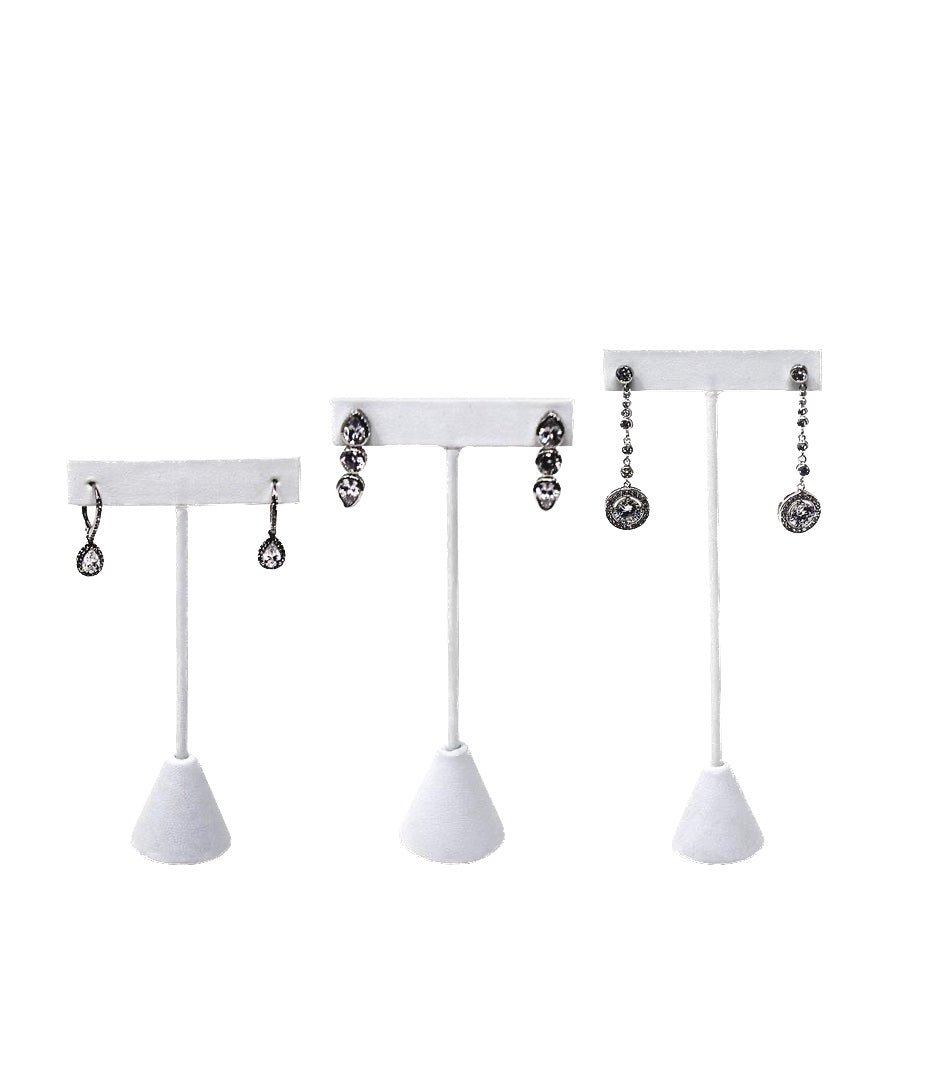 T Earring Stand - White Leatherette