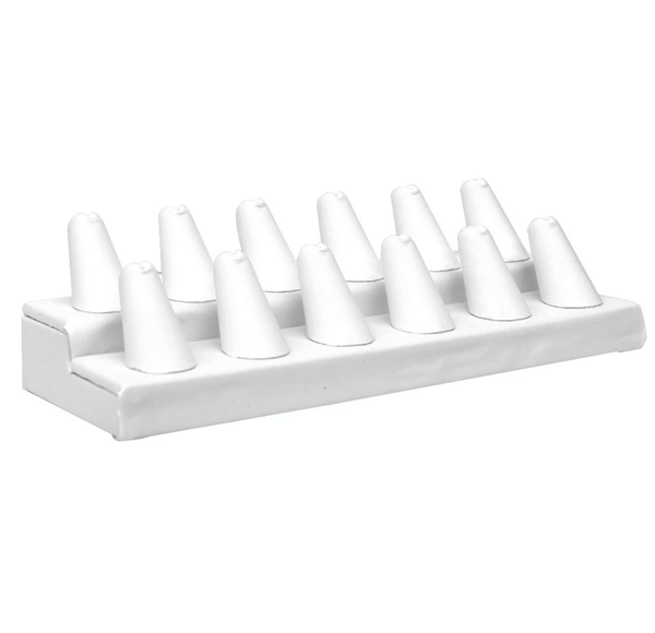 White Leather Ring Display - 12 Fingers
