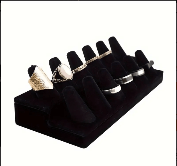 Black Ring Display - 12 Fingers